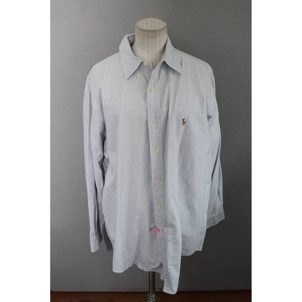 Ralph Lauren Yarmouth Shirt 16.5 34 Blue Striped Oxford Button Lot 2 Flesh Pony